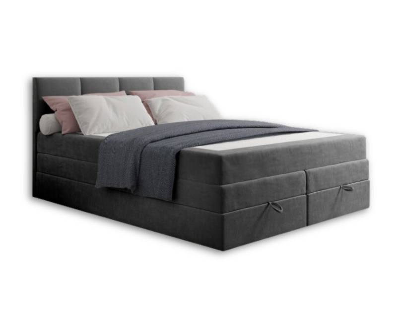 Deine Möbel 24 Boxspringbett PRADO Polsterbett Komplettbett in Velours H3+H3 inkl. Topper (Set Grau Hellgrau Schwarz Beige Dunkelgrau Anthrazit, 4-St., 2 Bonellfederkernmatratzen H3 + 1 Taschenfederkenmatratze H3/H3), 140x200 160x200 180x200 200x200 von Deine Möbel 24