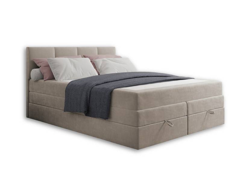 Deine Möbel 24 Boxspringbett PRADO Polsterbett Komplettbett in Velours H3+H3 inkl. Topper (Set Grau Hellgrau Schwarz Beige Dunkelgrau Anthrazit, 4-St., 2 Bonellfederkernmatratzen H3 + 1 Taschenfederkenmatratze H3/H3), 140x200 160x200 180x200 200x200 von Deine Möbel 24