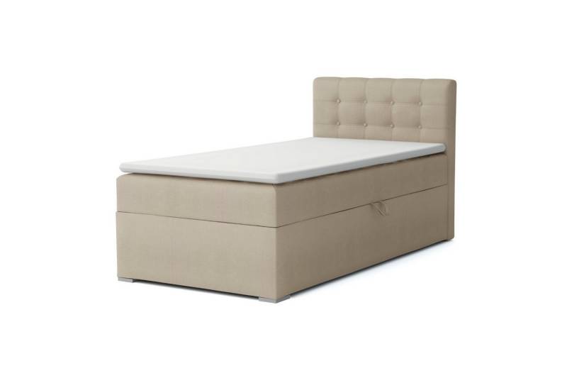 Deine Möbel 24 Boxspringbett JUNG 3 Polsterbett Jungendbett inkl. Matratzen H3 / H4 inkl. Topper (Boxbett für Jugendliche Creme Grau Beige Hellgrau Dunkegrau Anthrazit Schwarz, 3-St., Bonellfederkernmatratze H3 Taschenfederkernmatratze H4), 90x200 100x200 Veloursstoff Einzelbett Boxspring Hotelbett von Deine Möbel 24