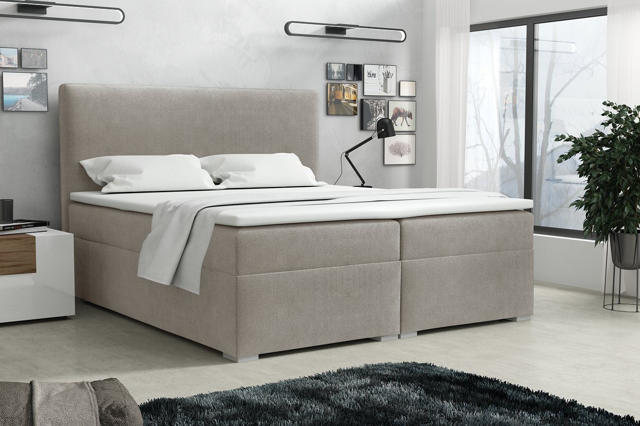 Deine Möbel 24 Boxspringbett Polsterbett Komplettbett Hotelbett BASIC (Ehebett Bett inkl. Matratzen H3 oder H4 zur Auswahl), 120x200 140x200 160x200 180x200 200x200 inkl. Bettkasten und Topper von Deine Möbel 24