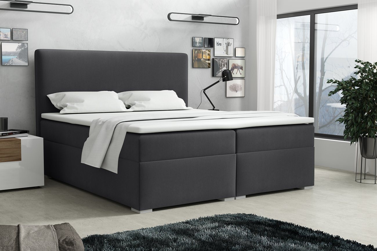 Deine Möbel 24 Boxspringbett Polsterbett Komplettbett Hotelbett BASIC (Ehebett Bett inkl. Matratzen H3 oder H4 zur Auswahl), 120x200 140x200 160x200 180x200 200x200 inkl. Bettkasten und Topper von Deine Möbel 24