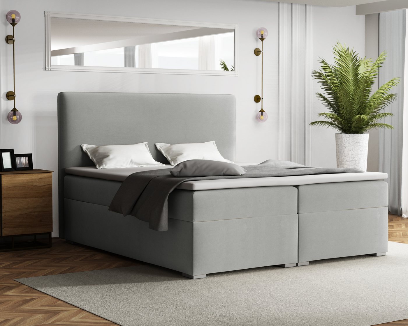 Deine Möbel 24 Boxspringbett Polsterbett Komplettbett Hotelbett BASIC (Ehebett Bett inkl. Matratzen H3 oder H4 zur Auswahl), 120x200 140x200 160x200 180x200 200x200 inkl. Bettkasten und Topper von Deine Möbel 24