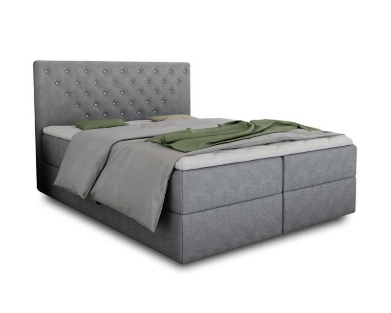 Deine Möbel 24 Boxspringbett Polsterbett Komplettbett Hotelbett BEATE mit Strasssteinen (Ehebett Bett inkl. Matratzen H3 oder H4 zur Auswahl), 120x200 140x200 160x200 180x200 200x200 inkl. Topper aus Kaltschaum von Deine Möbel 24