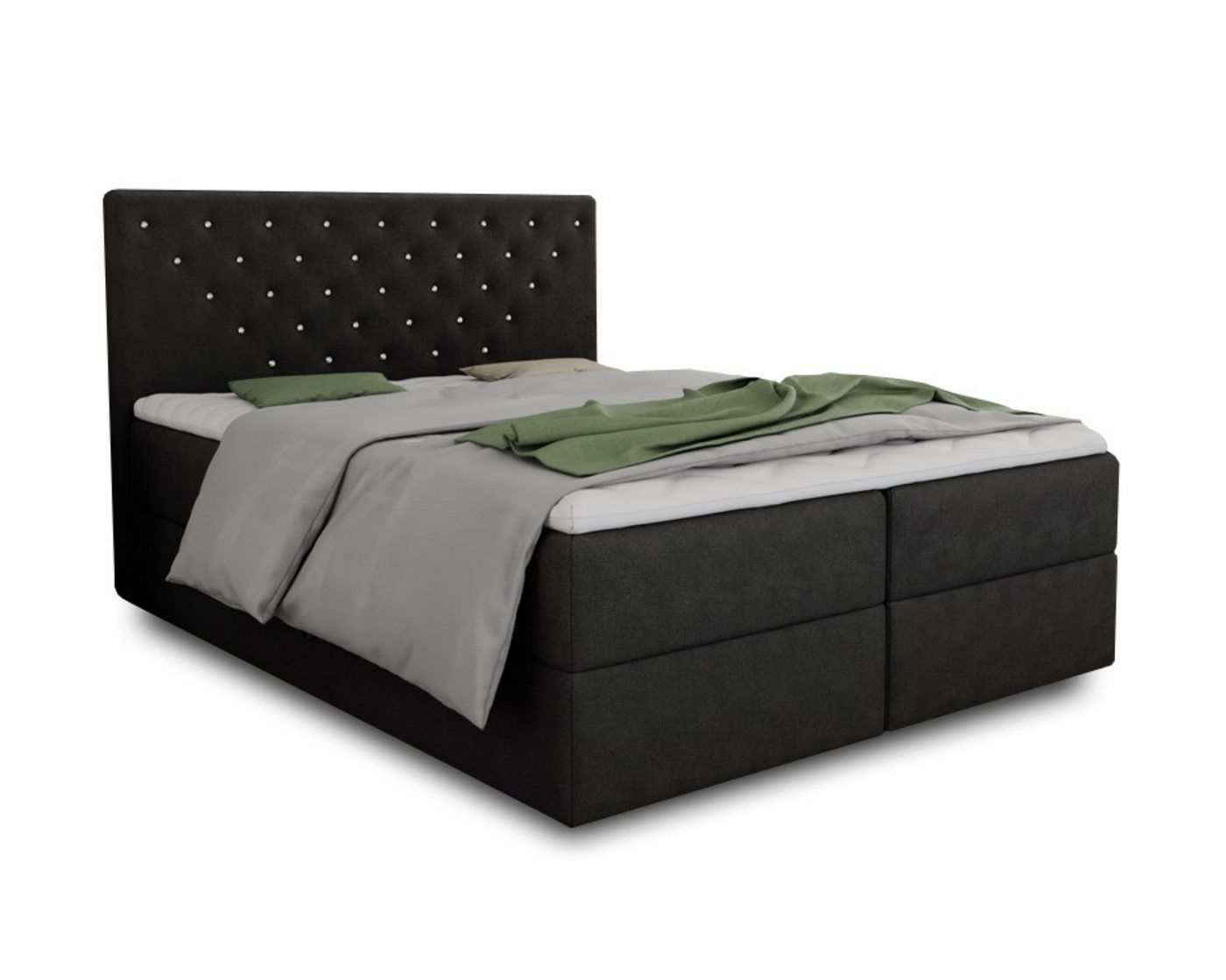 Deine Möbel 24 Boxspringbett Polsterbett Komplettbett Hotelbett BEATE mit Strasssteinen (Ehebett Bett inkl. Matratzen H3 oder H4 zur Auswahl), 120x200 140x200 160x200 180x200 200x200 inkl. Topper aus Kaltschaum von Deine Möbel 24