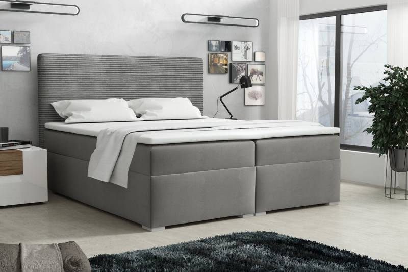 Deine Möbel 24 Boxspringbett Polsterbett Komplettbett Hotelbett LOFT I (Ehebett Bett inkl. Matratzen H3 oder H4 zur Auswahl Cord-Samt Kopfteil, Ehebett Bett inkl. Matratzen H3 oder H4 zur Auswahl), 120x200 140x200 160x200 180x200 200x200 inkl. Bettkasten und Topper von Deine Möbel 24