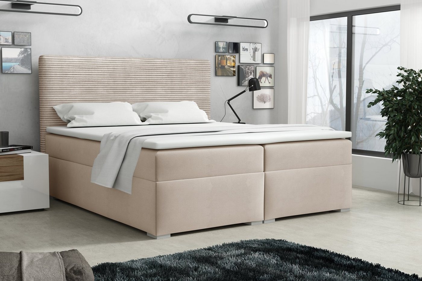 Deine Möbel 24 Boxspringbett Polsterbett Komplettbett Hotelbett LOFT I (Ehebett Bett inkl. Matratzen H3 oder H4 zur Auswahl Cord-Samt Kopfteil, Ehebett Bett inkl. Matratzen H3 oder H4 zur Auswahl), 120x200 140x200 160x200 180x200 200x200 inkl. Bettkasten und Topper von Deine Möbel 24