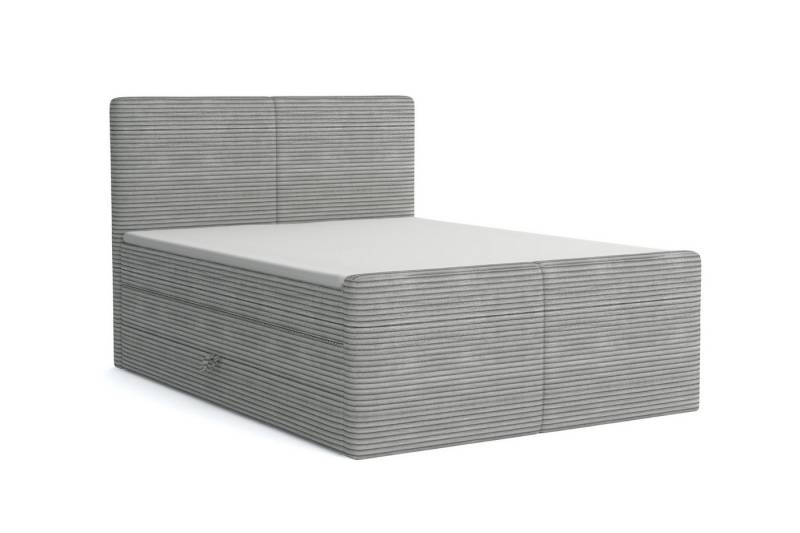 Deine Möbel 24 Boxspringbett ROCKY Echtes Boxspringbett Polsterbett Komplettbett inkl. Topper (Set Velours Cord-Stoff PREMIUM, 4-St., 2 Bonellfederkernmatratzen H3 + 1 Taschenfederkenmatratze H3), 140x200 160x200 180x200 180x200 200x200 inkl. Bettkasten von Deine Möbel 24