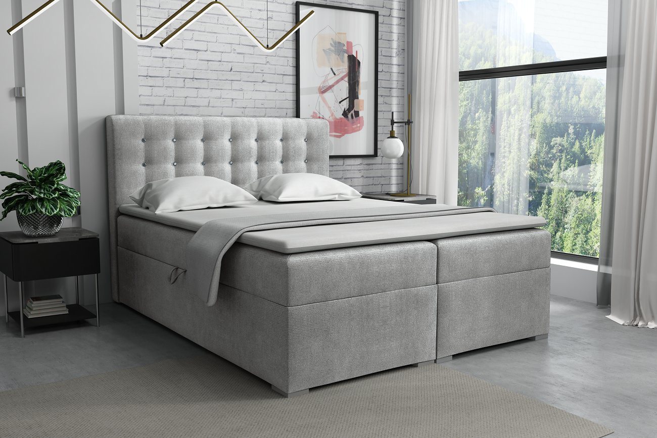 Deine Möbel 24 Boxspringbett ROSE Komplettbett inkl. Bonellfederkernmatratzen H3 (Taschenfederkernmatratzen 7 Zonen H4 optional, Polsterbett Ehebett Bett mit Topper und Bettkästen, Matratzen H3 / H4 Matratzen optional mit Strass Strasssteinen, Polsterbett Ehebett Bett mit Topper und Bettkästen, Matratzen H3 / H4), mit Topper, mit Bettkästen, 120x200 140x200 160x200 180x200 200x200 von Deine Möbel 24