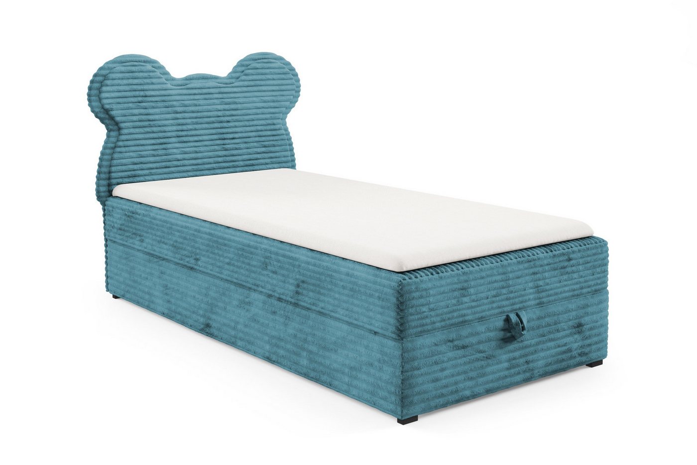 Deine Möbel 24 Boxspringbett TEDDY Boxbett Polsterbett Teddy-Kopfteil Bett für Kinder Jugendliche (Creme Beige Hellgrau Grau Schwarz Rosa Blau, 3-St., Kinderbett Jugendbett Einzelbett), 90x200 100x200 cm Cord Breitcord von Deine Möbel 24