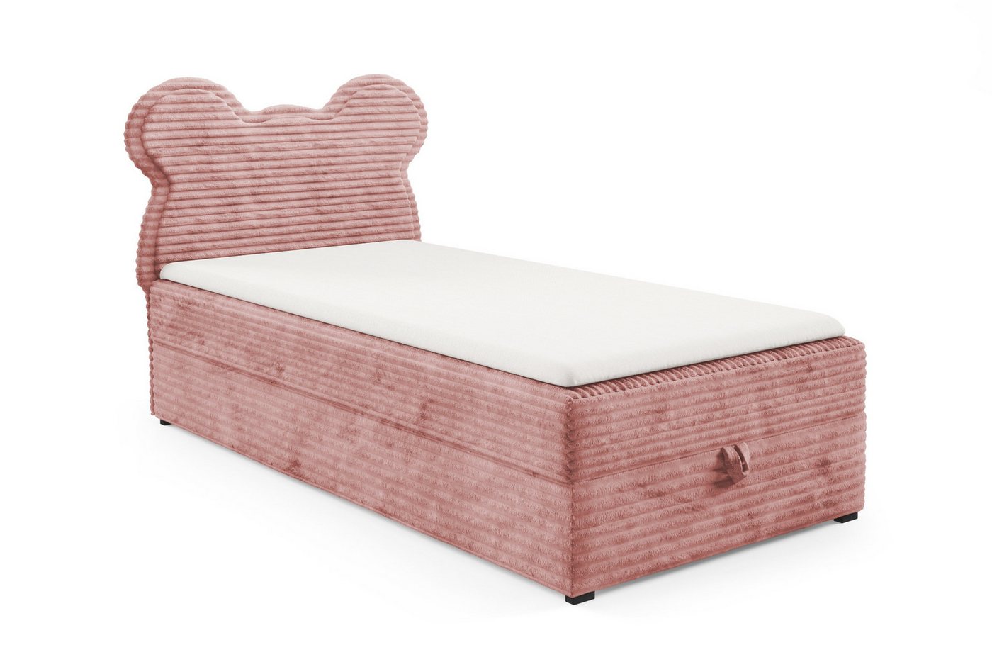 Deine Möbel 24 Boxspringbett TEDDY Boxbett Polsterbett Teddy-Kopfteil Bett für Kinder Jugendliche (Creme Beige Hellgrau Grau Schwarz Rosa Blau, 3-St., Kinderbett Jugendbett Einzelbett), 90x200 100x200 cm Cord Breitcord von Deine Möbel 24