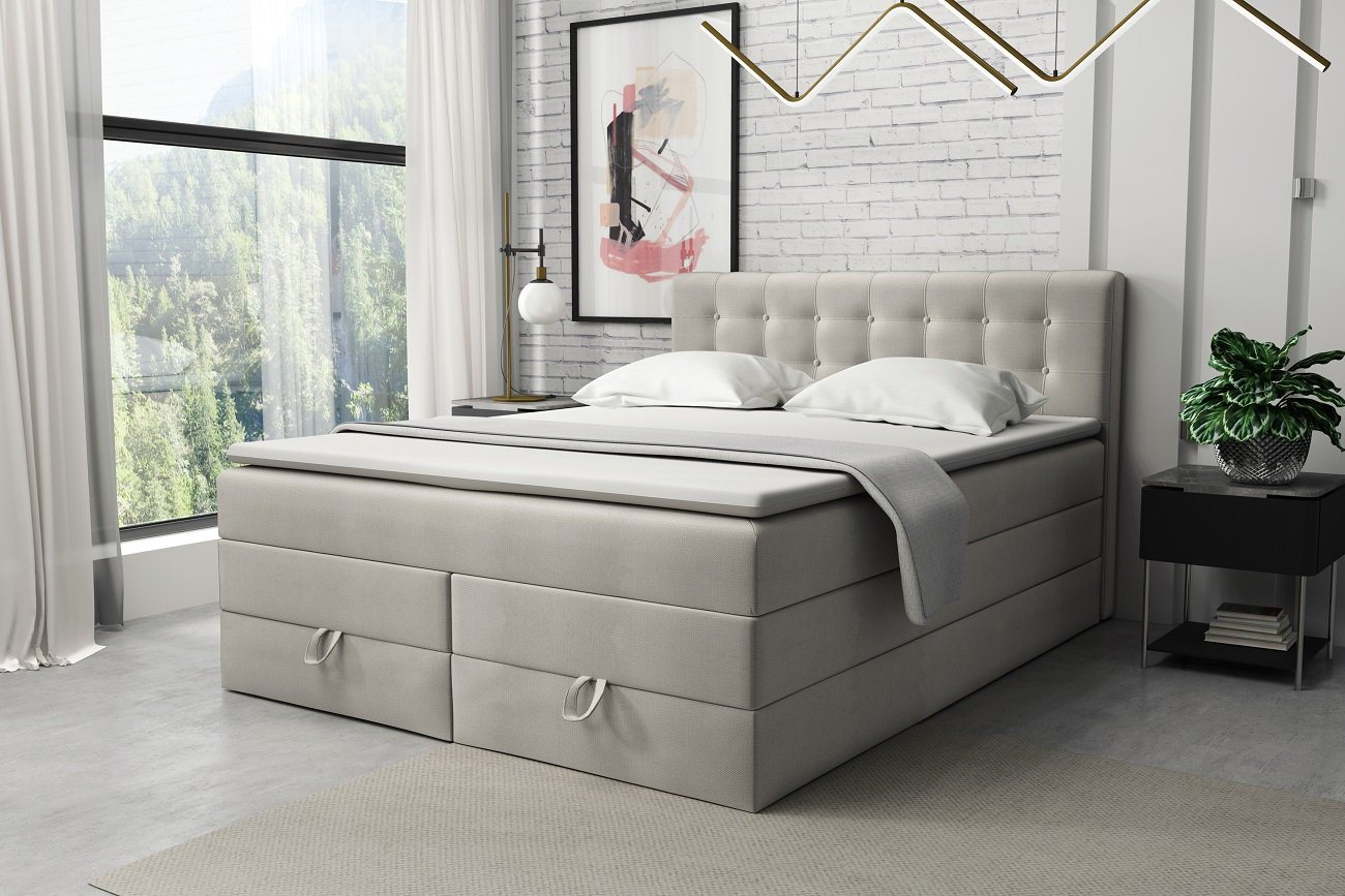 Deine Möbel 24 Boxspringbett VERNO Echtes Boxspringbett Polsterbett Komplettbett inkl. Topper (2 Bonellfederkernmatratzen H3 + 1 Taschenfederkenmatratze H3/H4), 140x200 160x200 180x200 180x200 200x200 inkl. Bettkasten von Deine Möbel 24