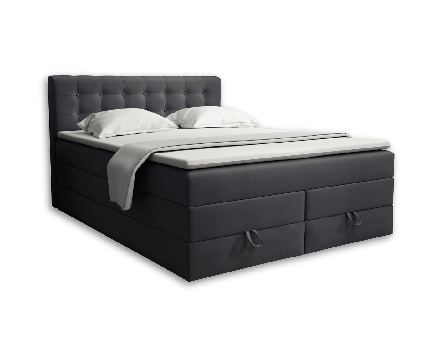 Deine Möbel 24 Boxspringbett VERNO Echtes Boxspringbett Polsterbett Komplettbett inkl. Topper (2 Bonellfederkernmatratzen H3 + 1 Taschenfederkenmatratze H3/H4), 140x200 160x200 180x200 180x200 200x200 inkl. Bettkasten von Deine Möbel 24