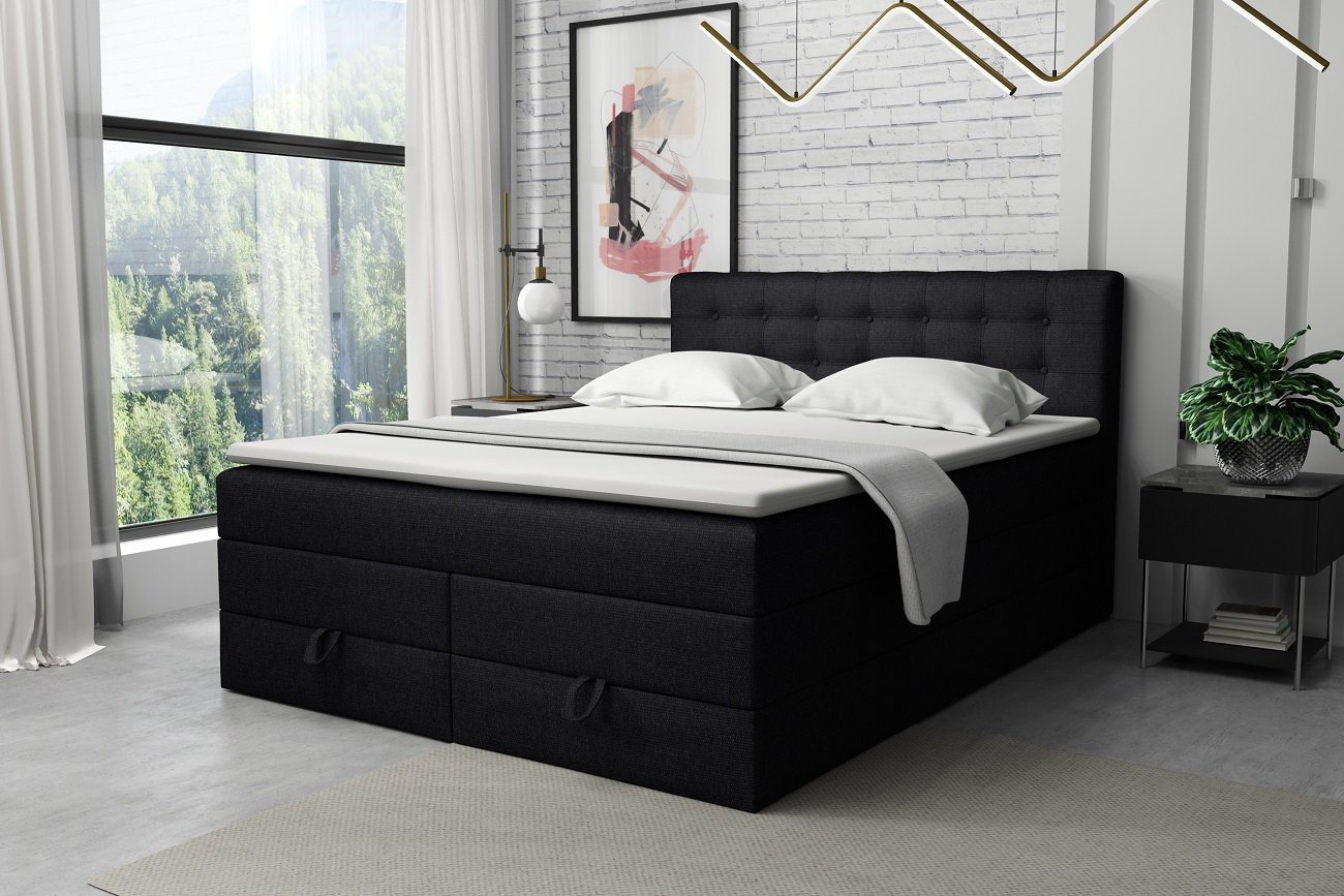 Deine Möbel 24 Boxspringbett VERNO Echtes Boxspringbett Polsterbett Komplettbett inkl. Topper (2 Bonellfederkernmatratzen H3 + 1 Taschenfederkenmatratze H3/H4), 140x200 160x200 180x200 180x200 200x200 inkl. Bettkasten von Deine Möbel 24