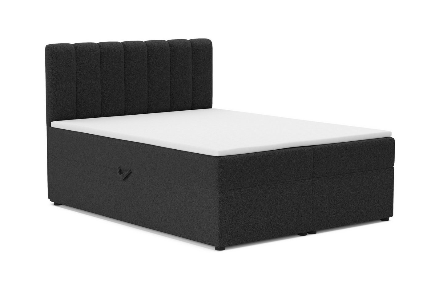 Deine Möbel 24 Boxspringbett VINCENT Polsterbett mit Bettkasten & Topper, Bouclé Stoff Bezug, (Set, 1-St., Bett in Weiß, Creme, Hellgrau, Grau, Schwarz), Größe: 120x200 140x200 160x200 180x200 200x200 von Deine Möbel 24