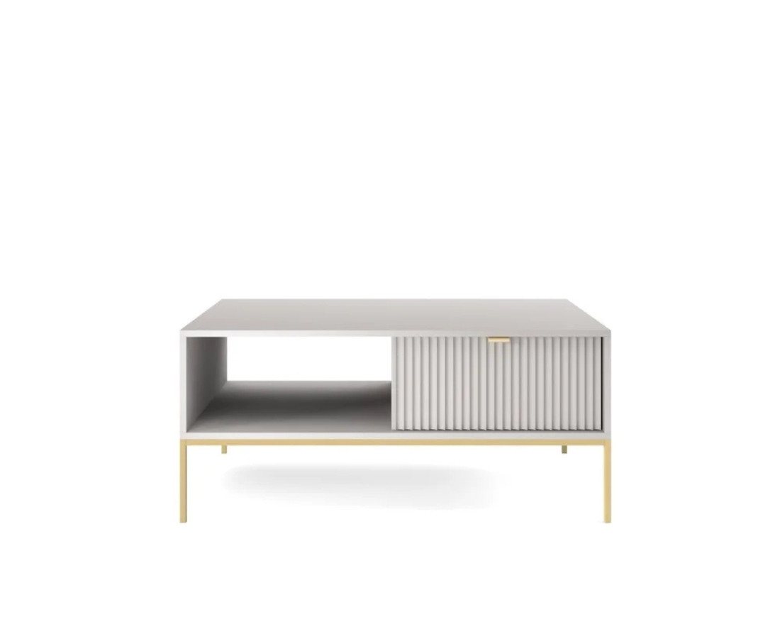 Deine Möbel 24 Couchtisch NOVO L104 Tisch Weiß Grau Schwarz Premium (Set, 5-St., Wohnzimmer Flur Schlafzimmer Goldene Griffe), geriffelte Fronten 104 cm breit mit Schublade 104/48/68 cm B/H/T von Deine Möbel 24