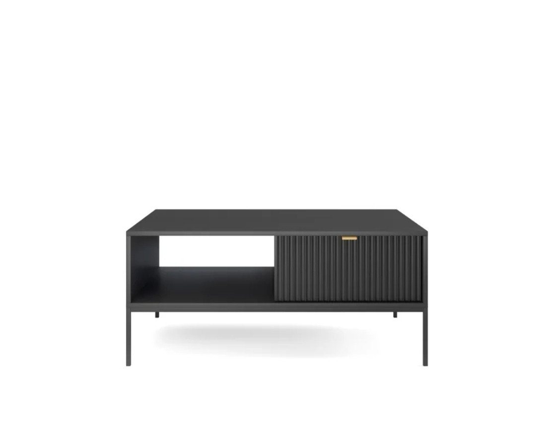 Deine Möbel 24 Couchtisch NOVO L104 Tisch Weiß Grau Schwarz Premium (Set, 5-St., Wohnzimmer Flur Schlafzimmer Goldene Griffe), geriffelte Fronten 104 cm breit mit Schublade 104/48/68 cm B/H/T von Deine Möbel 24