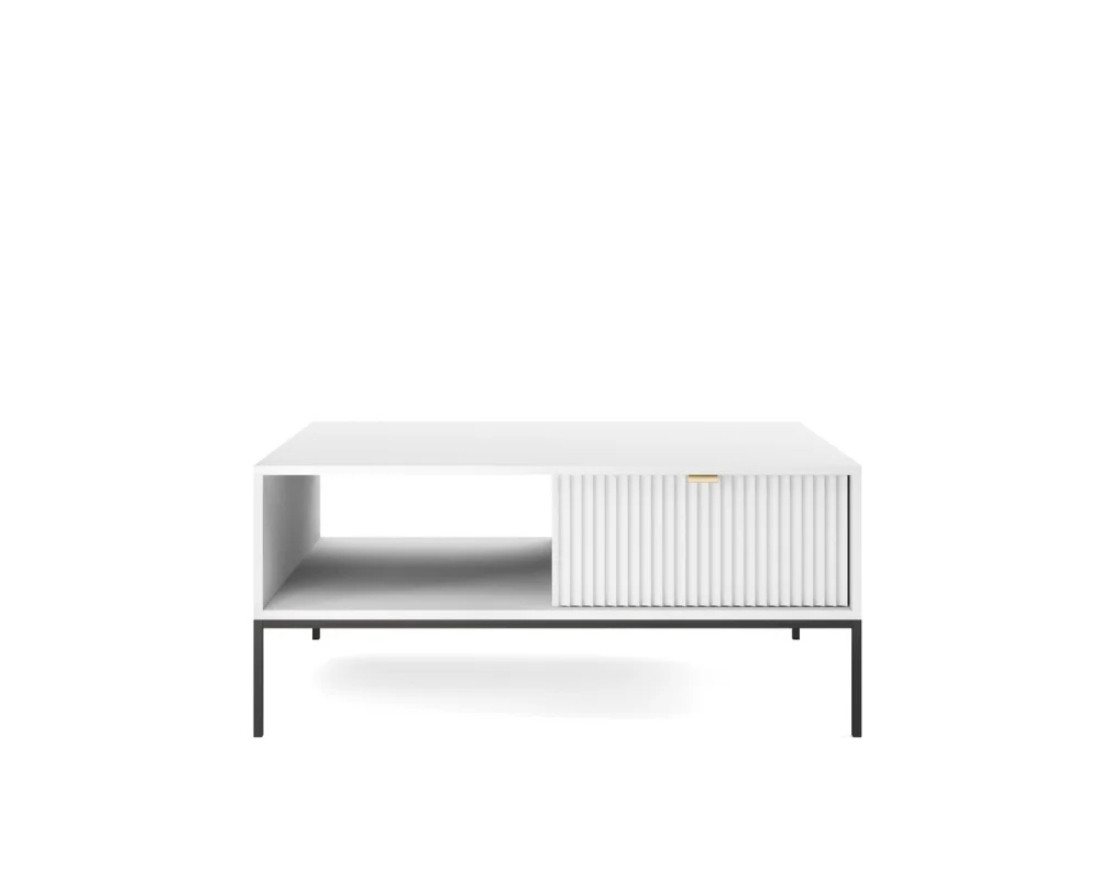 Deine Möbel 24 Couchtisch NOVO L104 Tisch Weiß Grau Schwarz Premium (Set, 5-St., Wohnzimmer Flur Schlafzimmer Goldene Griffe), geriffelte Fronten 104 cm breit mit Schublade 104/48/68 cm B/H/T von Deine Möbel 24