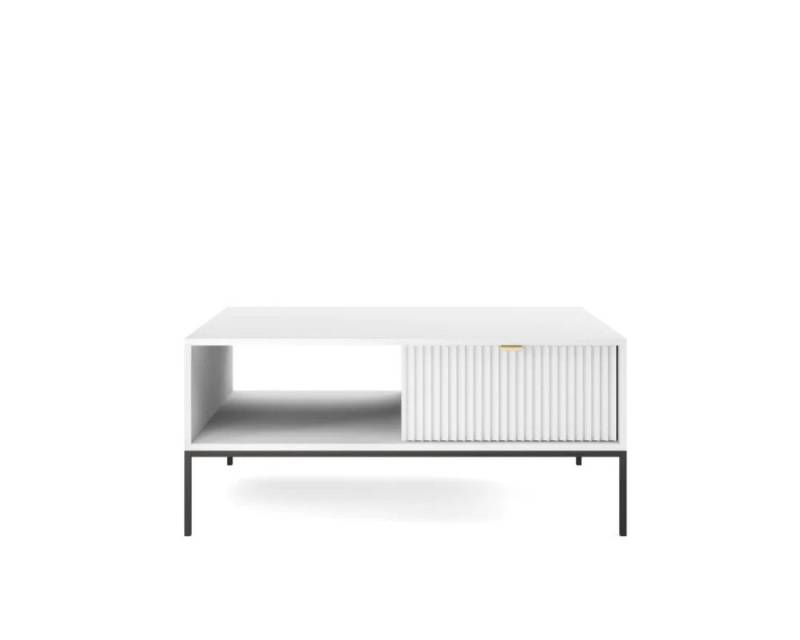 Deine Möbel 24 Couchtisch NOVO L104 Tisch Weiß Grau Schwarz Premium (Set, 5-St., Wohnzimmer Flur Schlafzimmer Goldene Griffe), geriffelte Fronten 104 cm breit mit Schublade 104/48/68 cm B/H/T von Deine Möbel 24