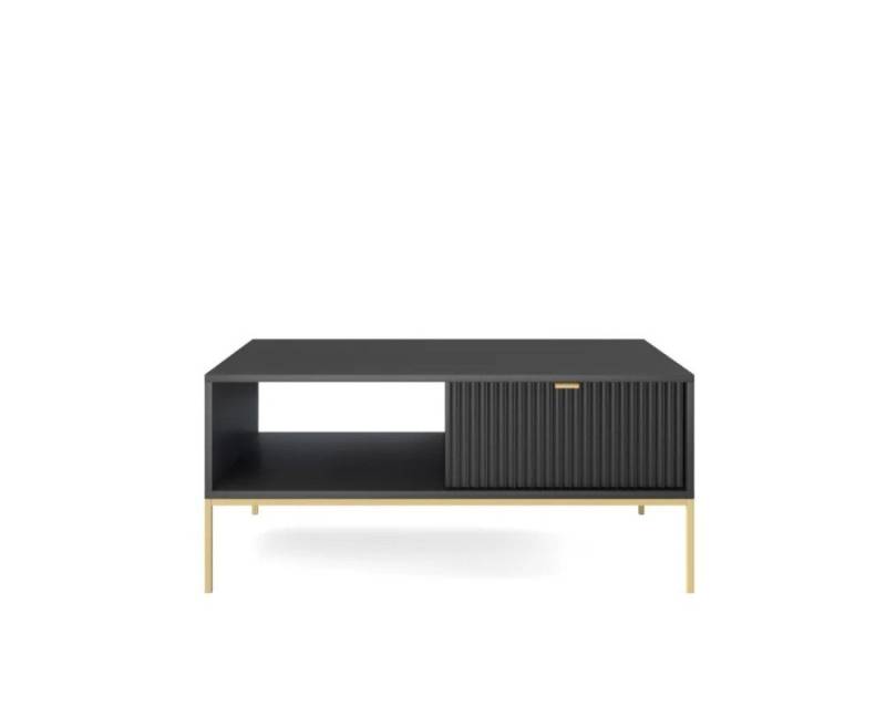 Deine Möbel 24 Couchtisch NOVO L104 Tisch Weiß Grau Schwarz Premium (Set, 5-St., Wohnzimmer Flur Schlafzimmer Goldene Griffe), geriffelte Fronten 104 cm breit mit Schublade 104/48/68 cm B/H/T von Deine Möbel 24
