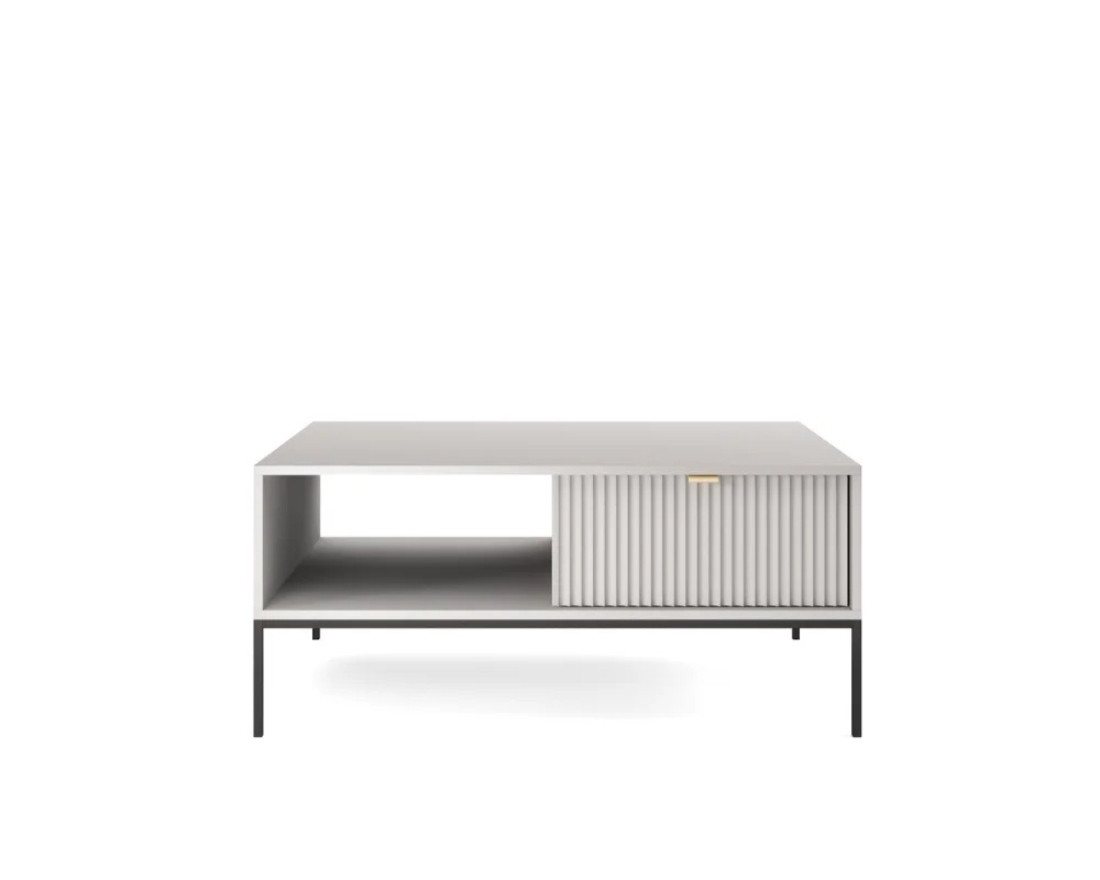 Deine Möbel 24 Couchtisch NOVO L104 Tisch Weiß Grau Schwarz Premium (Set, 5-St., Wohnzimmer Flur Schlafzimmer Goldene Griffe), geriffelte Fronten 104 cm breit mit Schublade 104/48/68 cm B/H/T von Deine Möbel 24