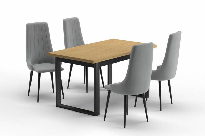 Deine Möbel 24 Essgruppe ARIZONA Esstisch mit 4 Stühlen / mit 6 Stühlen, (Esszimmer-Set im Loft-Design perfekt für modernes Wohnen, 7-tlg., 140/80 cm 170/90 cm mit 4 oder 6 Stühlen), Ausziehbarer Tisch & bequeme Stühle mit Veloursbezug von Deine Möbel 24
