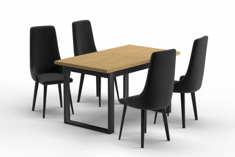 Deine Möbel 24 Essgruppe ARIZONA Esstisch mit 4 Stühlen / mit 6 Stühlen, (Esszimmer-Set im Loft-Design perfekt für modernes Wohnen, 7-tlg., 140/80 cm 170/90 cm mit 4 oder 6 Stühlen), Ausziehbarer Tisch & bequeme Stühle mit Veloursbezug von Deine Möbel 24