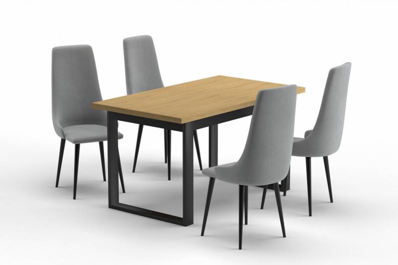 Deine Möbel 24 Essgruppe HARMONY Esstisch mit 4 Stühlen / mit 6 Stühlen, (Esszimmer-Set im Loft-Design perfekt für modernes Wohnen, 7-tlg., 140/80 cm 170/90 cm mit 4 oder 6 Stühlen), Ausziehbarer Tisch & bequeme Stühle mit Veloursbezug von Deine Möbel 24