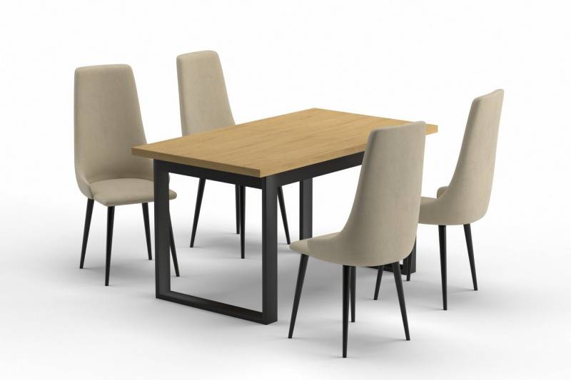 Deine Möbel 24 Essgruppe HARMONY Esstisch mit 4 Stühlen / mit 6 Stühlen, (Esszimmer-Set im Loft-Design perfekt für modernes Wohnen, 7-tlg., 140/80 cm 170/90 cm mit 4 oder 6 Stühlen), Ausziehbarer Tisch & bequeme Stühle mit Veloursbezug von Deine Möbel 24