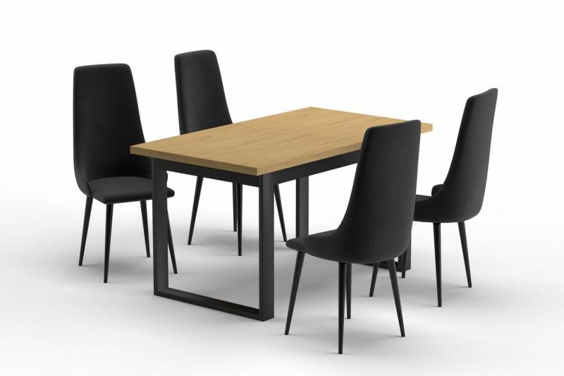 Deine Möbel 24 Essgruppe HARMONY Esstisch mit 4 Stühlen / mit 6 Stühlen, (Esszimmer-Set im Loft-Design perfekt für modernes Wohnen, 7-tlg., 140/80 cm 170/90 cm mit 4 oder 6 Stühlen), Ausziehbarer Tisch & bequeme Stühle mit Veloursbezug von Deine Möbel 24
