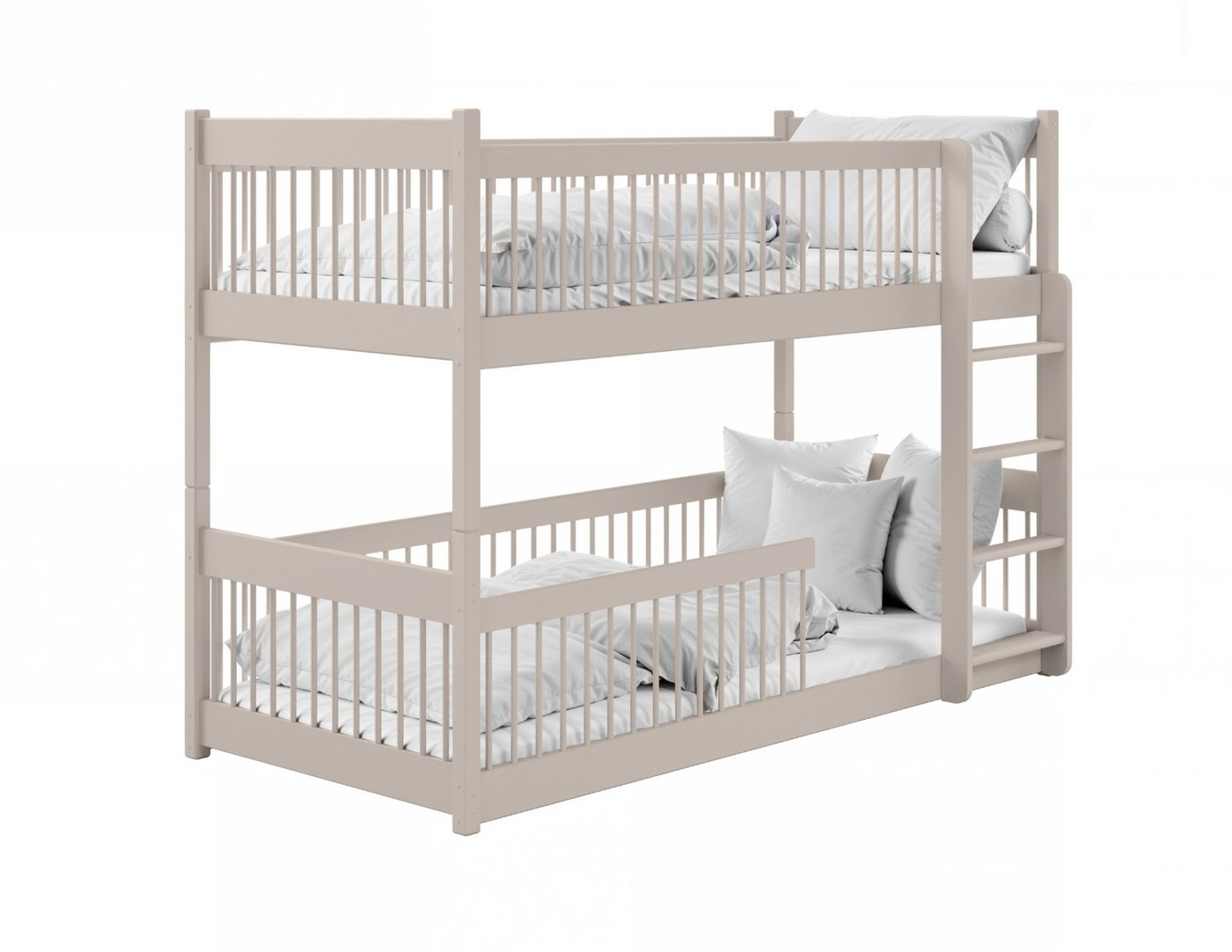 Deine Möbel 24 Etagenbett CHARM 90x200 cm in Weiß, Cashmere und Aschgrau (Set, 1-St., optionale Matratzen, inkl. Lattenrost), Teilbar, aus Massivholz, kindersicher & zertifiziert von Deine Möbel 24