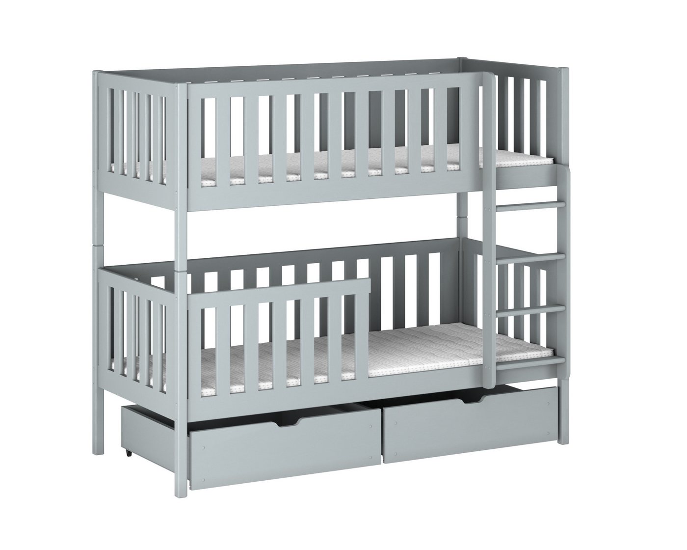 Deine Möbel 24 Etagenbett MANUEL Hochbett, Kinderbett für 2 Kinder 90x200 GRAU aus Massivholz (Set, 2-St., Kinderbett aus Vollholz inkl. Lattenrost und 2 Schubladen), mit Rausfallschutz in 2 Einzelbetten umbaubar wahlweise mit Matratzen von Deine Möbel 24