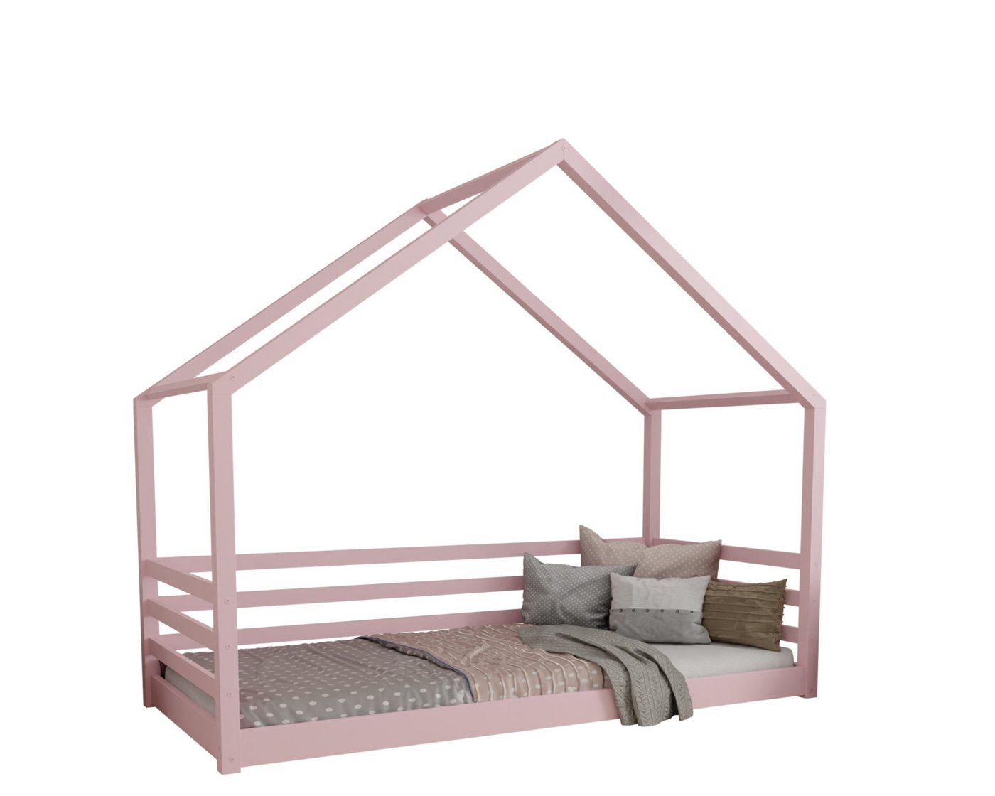 Deine Möbel 24 Hausbett Kinderbett Einzelbett COMET Weiß Grau Kiefer Beige Rosa Pink (Bett für Kinder Premium, 1-tlg., 80x160 80x180 90x190 90x200 120x200 140x200), inkl. Lattenrost von Deine Möbel 24