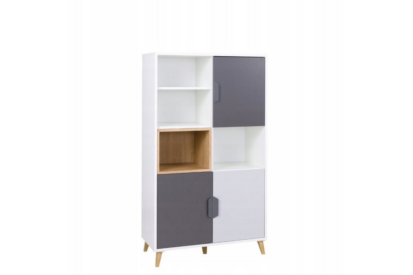 Deine Möbel 24 Hochkommode JUSTIN 6 Kommode Jugendkommode Sideboard 80 cm breit (Set, 2 St., für Jugendzimmer Kinderzimmer Schlafzimmer Wohnzimmer), in Weiß Matt / Graphit / Grau / Eiche Scandi Still von Deine Möbel 24
