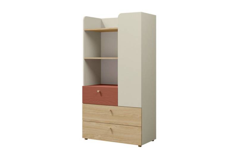 Deine Möbel 24 Hochkommode YOGI 06 Kommode Regal Kinderkommode 80 cm breit (Set, 3 St., inkl. 3 Schubladen), Kinderzimmer Jugendzimmer Graubeige Geölte Eiche Eukalyptus Koralle von Deine Möbel 24