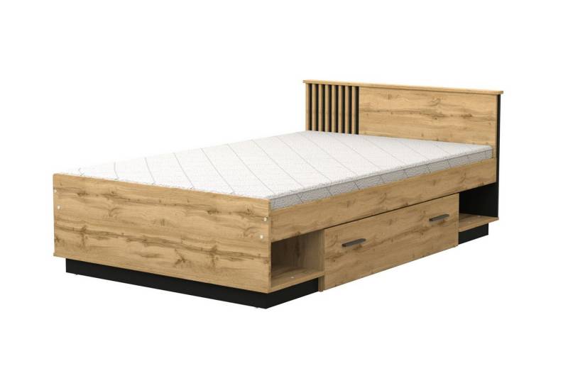 Deine Möbel 24 Jugendbett LAMI 20 Einzelbett 120x200 cm in Wotan Eiche mit schwarzen Lamellen (Ideal für Jugendzimmer, Gästezimmer oder kleinere Schlafzimmer, 1-tlg., LAMI - Kollektion), modernes Bettgestell, Matratze optional von Deine Möbel 24