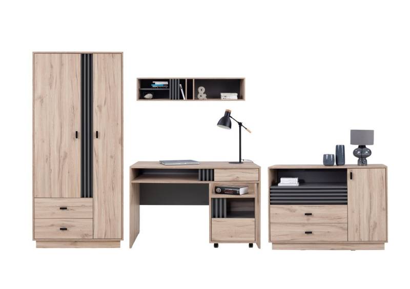 Deine Möbel 24 Jugendzimmer-Set ALL I Kinderzimmer Set Kindermöbel 5-teilig, (Set, 5-tlg., Hochwertige Laminatplatte), Kleiderschrank Kommode Schreibtisch Hängeregal von Deine Möbel 24