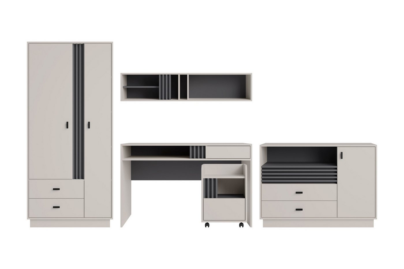 Deine Möbel 24 Jugendzimmer-Set ALL I Kinderzimmer Set Kindermöbel 5-teilig, (Set, 5-tlg., Hochwertige Laminatplatte), Kleiderschrank Kommode Schreibtisch Hängeregal von Deine Möbel 24