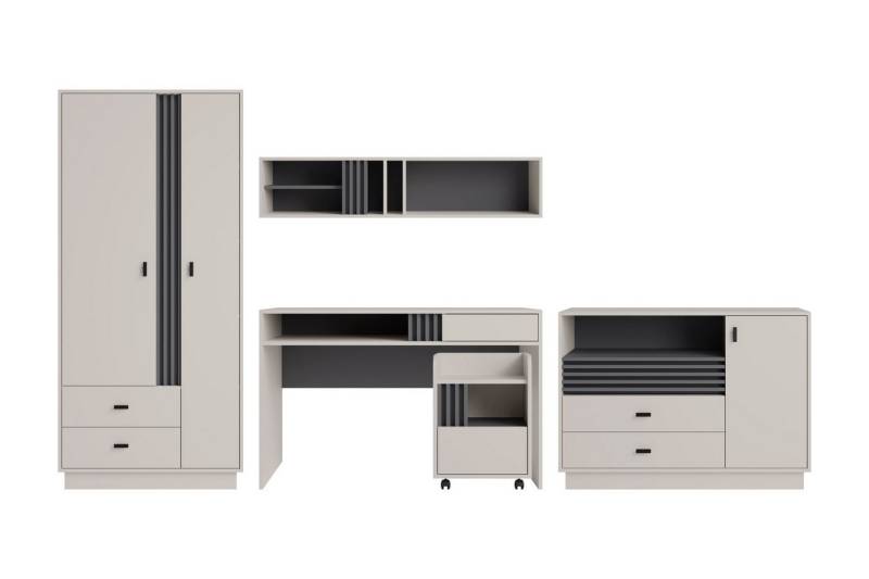 Deine Möbel 24 Jugendzimmer-Set ALL I Kinderzimmer Set Kindermöbel 5-teilig, (Set, 5-tlg., Hochwertige Laminatplatte), Kleiderschrank Kommode Schreibtisch Hängeregal von Deine Möbel 24