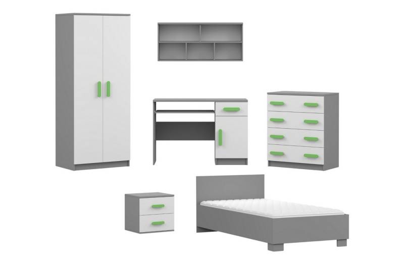 Deine Möbel 24 Jugendzimmer-Set INGE Jugendzimmer Jugendmöbel Kinderzimmer komplett 6-teilig, (Kindermöbel aus Laminatplatte, 6-tlg., Bett, Nachttisch, Schreibtisch, Hängeregal, Kleiderschrank, Kommode), Kinderzimmer Set Weiß Griffe Rosa Blau Grün Grau Weiß Sonoma Deine Möbel 24 Jugendzimmer-Set INGE Jugendzimmer Jugendmöbel Kinderzimmer komplett 6-teilig, (Kindermöbel aus Laminatplatte, 6-tlg., Bett, Nachttisch, Schreibtisch, Hängeregal, Kleiderschrank, Kommode), Kinderzimmer Set Weiß Griffe Rosa Blau Grün Grau Weiß Sonoma von Deine Möbel 24