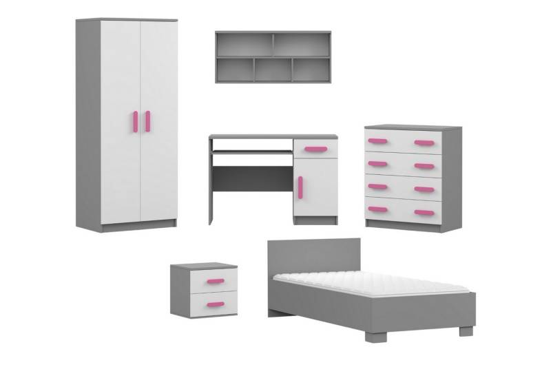 Deine Möbel 24 Jugendzimmer-Set INGE Jugendzimmer Jugendmöbel Kinderzimmer komplett 6-teilig, (Kindermöbel aus Laminatplatte, 6-tlg., Bett, Nachttisch, Schreibtisch, Hängeregal, Kleiderschrank, Kommode), Kinderzimmer Set Weiß Griffe Rosa Blau Grün Grau Weiß Sonoma Deine Möbel 24 Jugendzimmer-Set INGE Jugendzimmer Jugendmöbel Kinderzimmer komplett 6-teilig, (Kindermöbel aus Laminatplatte, 6-tlg., Bett, Nachttisch, Schreibtisch, Hängeregal, Kleiderschrank, Kommode), Kinderzimmer Set Weiß Griffe Rosa Blau Grün Grau Weiß Sonoma von Deine Möbel 24