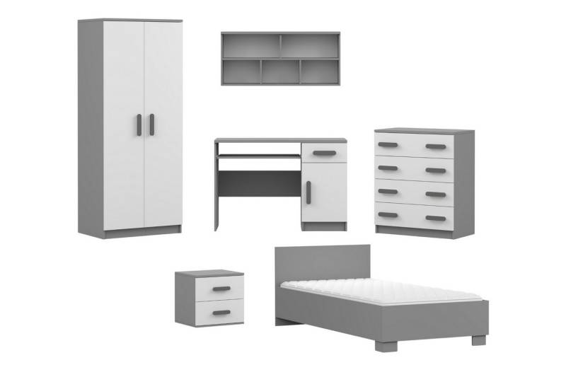 Deine Möbel 24 Jugendzimmer-Set INGE Jugendzimmer Jugendmöbel Kinderzimmer komplett 6-teilig, (Kindermöbel aus Laminatplatte, 6-tlg., Bett, Nachttisch, Schreibtisch, Hängeregal, Kleiderschrank, Kommode), Kinderzimmer Set Weiß Griffe Rosa Blau Grün Grau Weiß Sonoma Deine Möbel 24 Jugendzimmer-Set INGE Jugendzimmer Jugendmöbel Kinderzimmer komplett 6-teilig, (Kindermöbel aus Laminatplatte, 6-tlg., Bett, Nachttisch, Schreibtisch, Hängeregal, Kleiderschrank, Kommode), Kinderzimmer Set Weiß Griffe Rosa Blau Grün Grau Weiß Sonoma von Deine Möbel 24