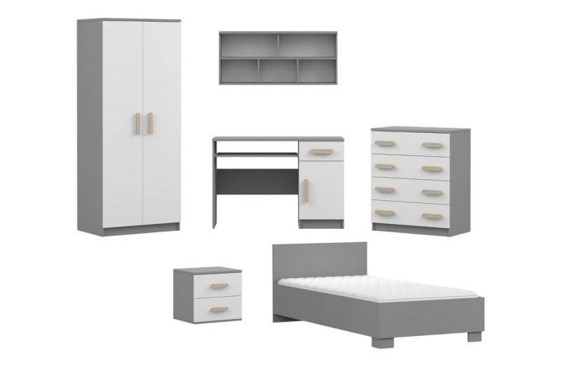 Deine Möbel 24 Jugendzimmer-Set INGE Jugendzimmer Jugendmöbel Kinderzimmer komplett 6-teilig, (Kindermöbel aus Laminatplatte, 6-tlg., Bett, Nachttisch, Schreibtisch, Hängeregal, Kleiderschrank, Kommode), Kinderzimmer Set Weiß Griffe Rosa Blau Grün Grau Weiß Sonoma Deine Möbel 24 Jugendzimmer-Set INGE Jugendzimmer Jugendmöbel Kinderzimmer komplett 6-teilig, (Kindermöbel aus Laminatplatte, 6-tlg., Bett, Nachttisch, Schreibtisch, Hängeregal, Kleiderschrank, Kommode), Kinderzimmer Set Weiß Griffe Rosa Blau Grün Grau Weiß Sonoma von Deine Möbel 24