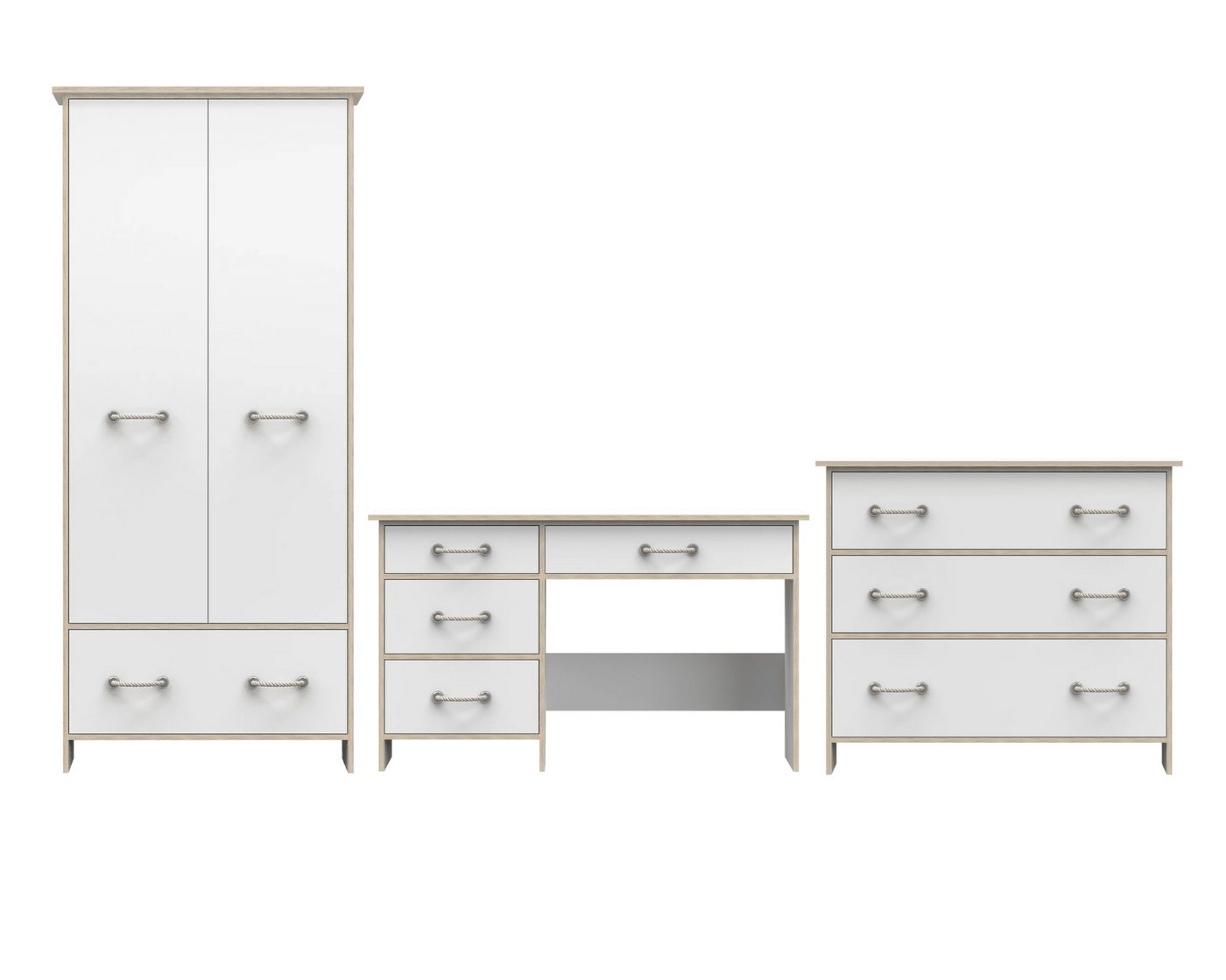 Deine Möbel 24 Jugendzimmer-Set KARIM 1 Weiß Jugendmöbel Kinderzimmer komplett 3-teilig, (3-tlg), Kleiderschrank, Kommode, Schreibtisch von Deine Möbel 24