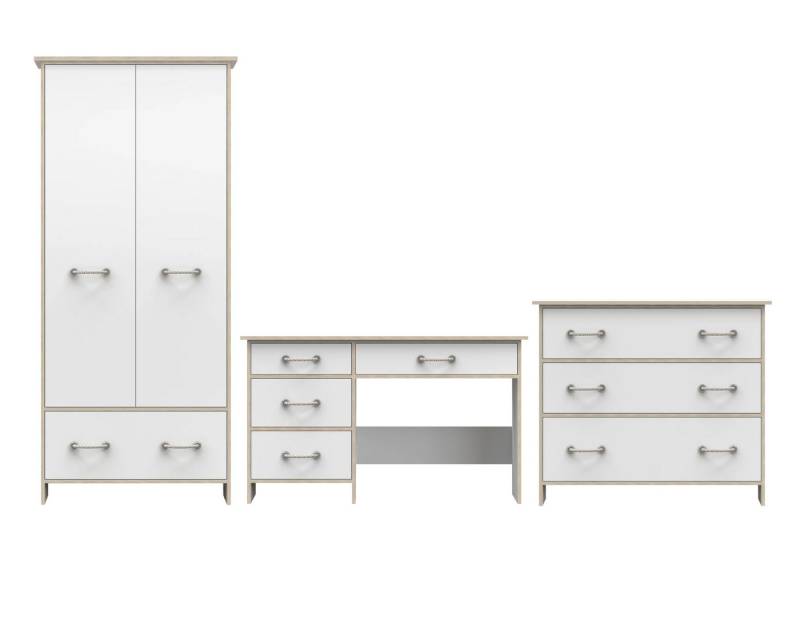 Deine Möbel 24 Jugendzimmer-Set KARIM 1 Weiß Jugendmöbel Kinderzimmer komplett 3-teilig, (3-tlg), Kleiderschrank, Kommode, Schreibtisch von Deine Möbel 24