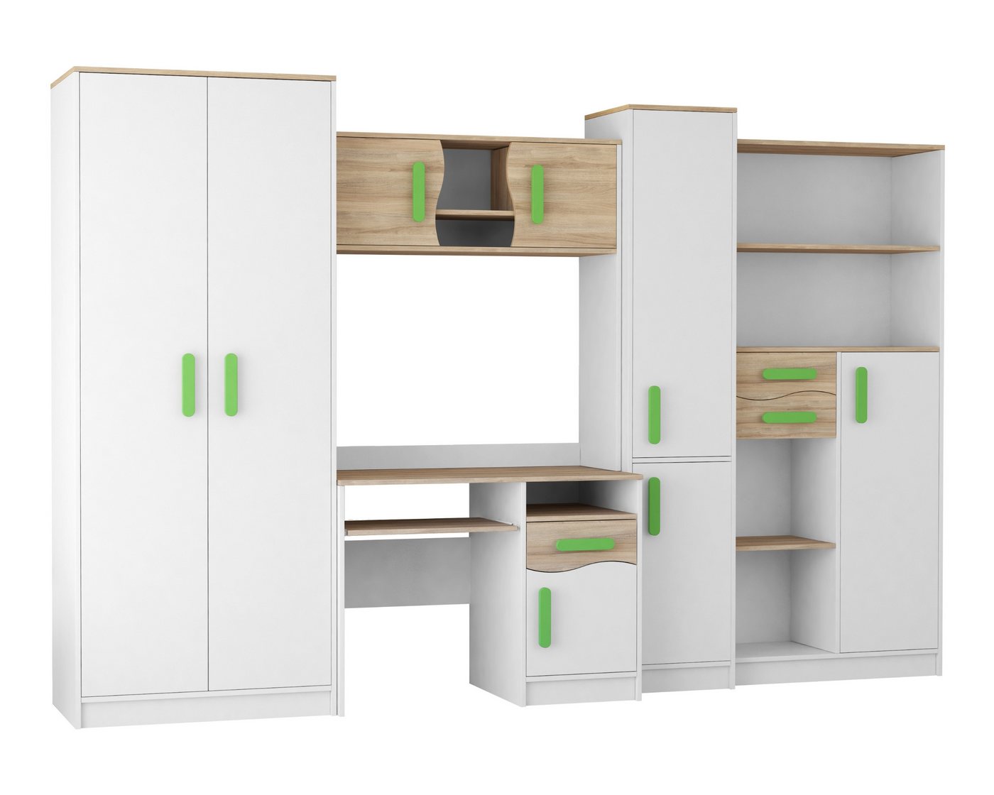 Deine Möbel 24 Jugendzimmer-Set MIKI Jugend-Schrankwand Jugendzimmer Jugendmöbel 5-teilig in Weiß, (5-tlg), Schreibtisch, Schreibtisch Aufsatz, 2x Regal, Schrank von Deine Möbel 24