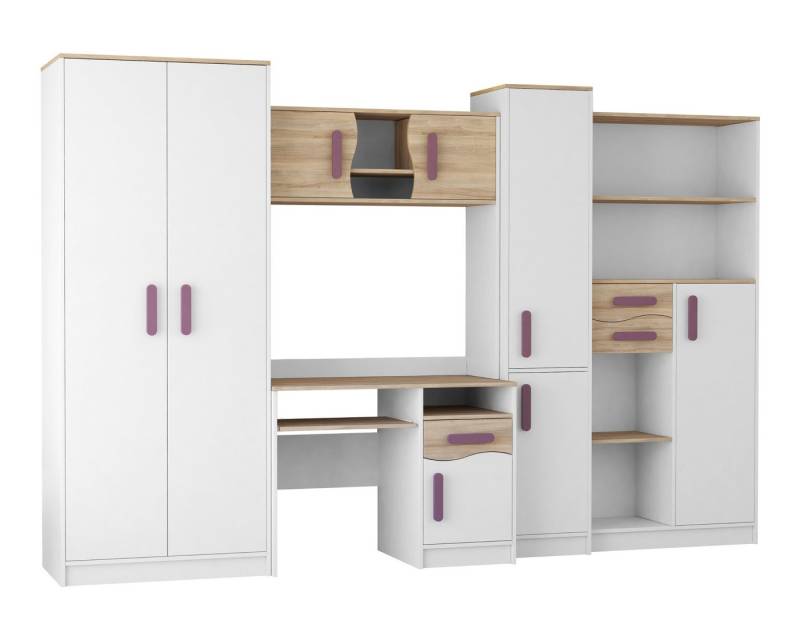 Deine Möbel 24 Jugendzimmer-Set MIKI Jugend-Schrankwand Jugendzimmer Jugendmöbel 5-teilig in Weiß, (5-tlg), Schreibtisch, Schreibtisch Aufsatz, 2x Regal, Schrank von Deine Möbel 24
