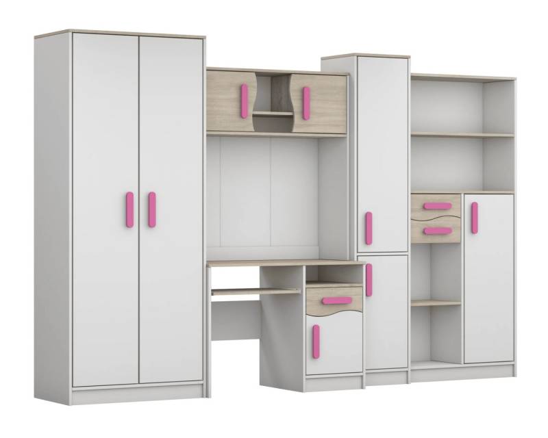 Deine Möbel 24 Jugendzimmer-Set MIKI Jugend-Schrankwand Jugendzimmer Jugendmöbel 5-teilig in Weiß, (5-tlg), Schreibtisch, Schreibtisch Aufsatz, 2x Regal, Schrank von Deine Möbel 24
