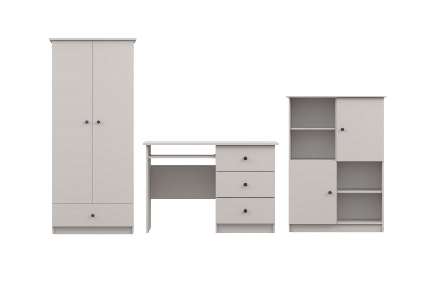 Deine Möbel 24 Jugendzimmer-Set OSCAR A Kinderzimmer-Set Kinderzimmer, (Kleiderschrank, Kommode-Regal, Schreibtisch, 3-tlg., ganz in Weiß / Cashmere, Griffe: Rosa / Anthrazit OSCAR-Kollektion), Jugendzimmer Jungenzimmer Mädchenzimmer von Deine Möbel 24