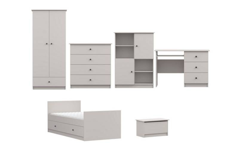 Deine Möbel 24 Jugendzimmer-Set OSCAR C Kinderzimmer-Set Kinderzimmer, (ganz in Weiß / Cashmere, Griffe: Rosa / Anthrazit OSCAR-Kollektion, 6-tlg., ganz in Weiß / Cashmere, Griffe: Rosa / Anthrazit OSCAR-Kollektion), Jugendzimmer Jungenzimmer Mädchenzimmer von Deine Möbel 24