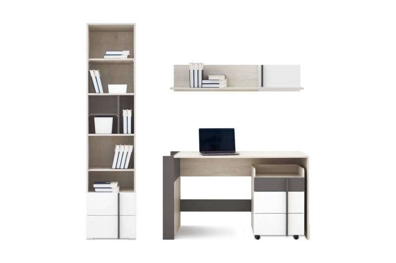 Deine Möbel 24 Jugendzimmer-Set REMI D Kinderzimmer-Set Kindermöbel Möbel, (5+10+11+13), 4-tlg., Regal, Schreibtisch, Container, Hängeregal), REMI Kollektion Kinderzimmer Jugendzimmer Weiß Holz Anthrazit von Deine Möbel 24
